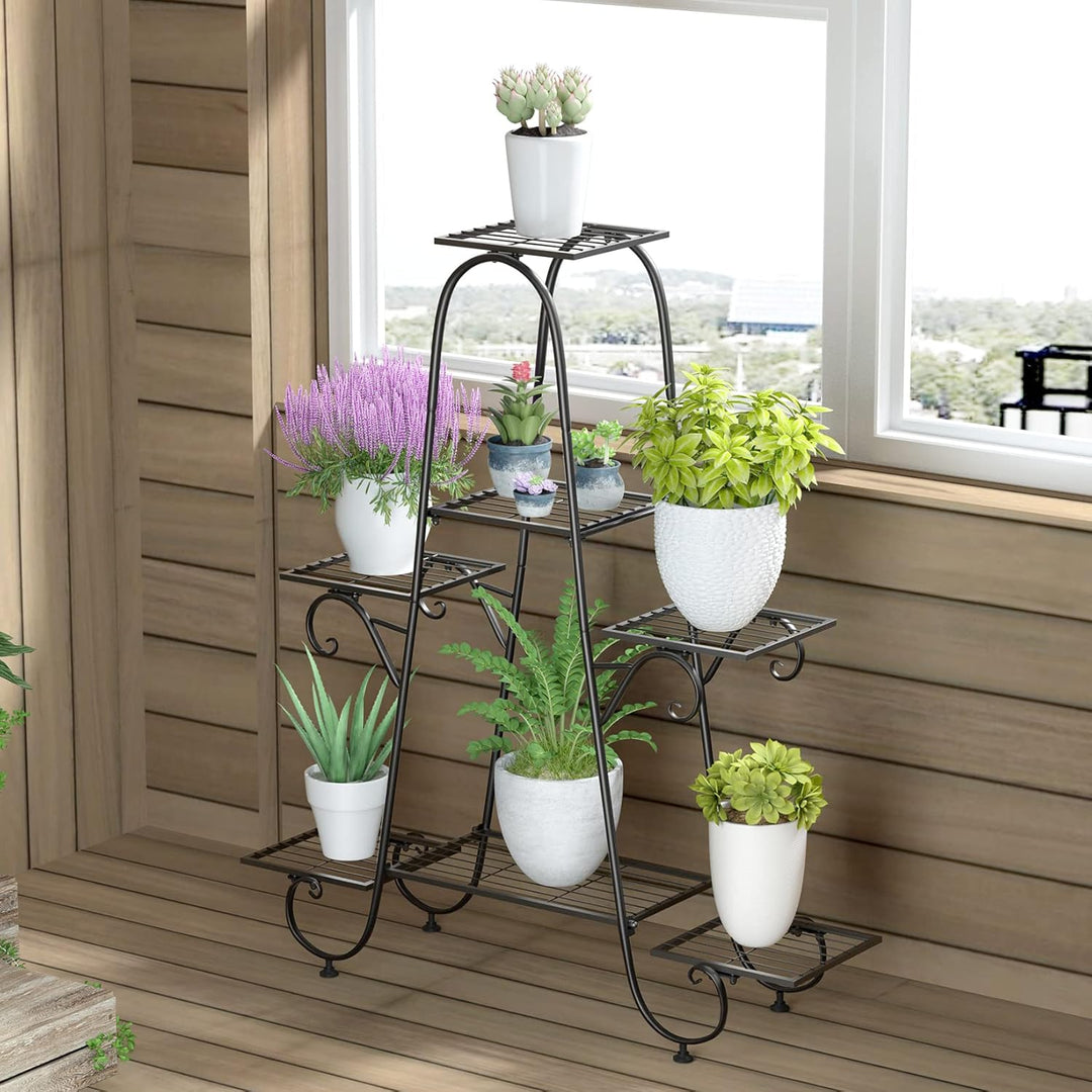 unho Blumenständer Blumentreppe mit 7 Ablagen Blumenregal Pflanzregal Metall, 66 x 22 x 102 cm