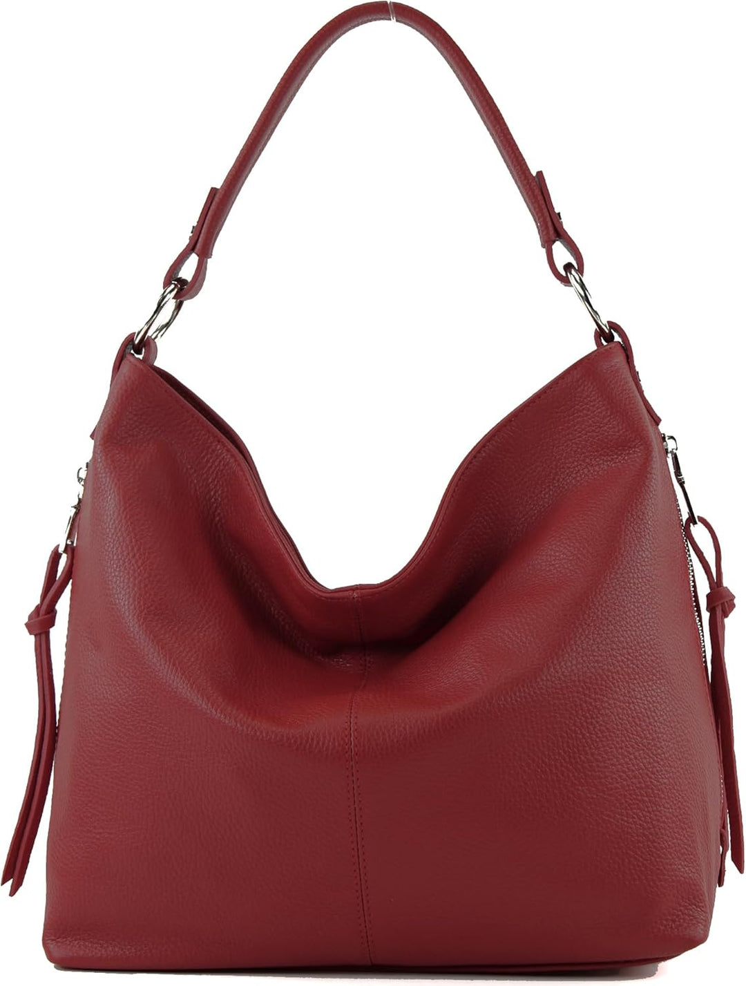 modamoda de T160 Damen Leder Schultertasche Gross, handmade in Italy Dunkelrot, Dunkelrot