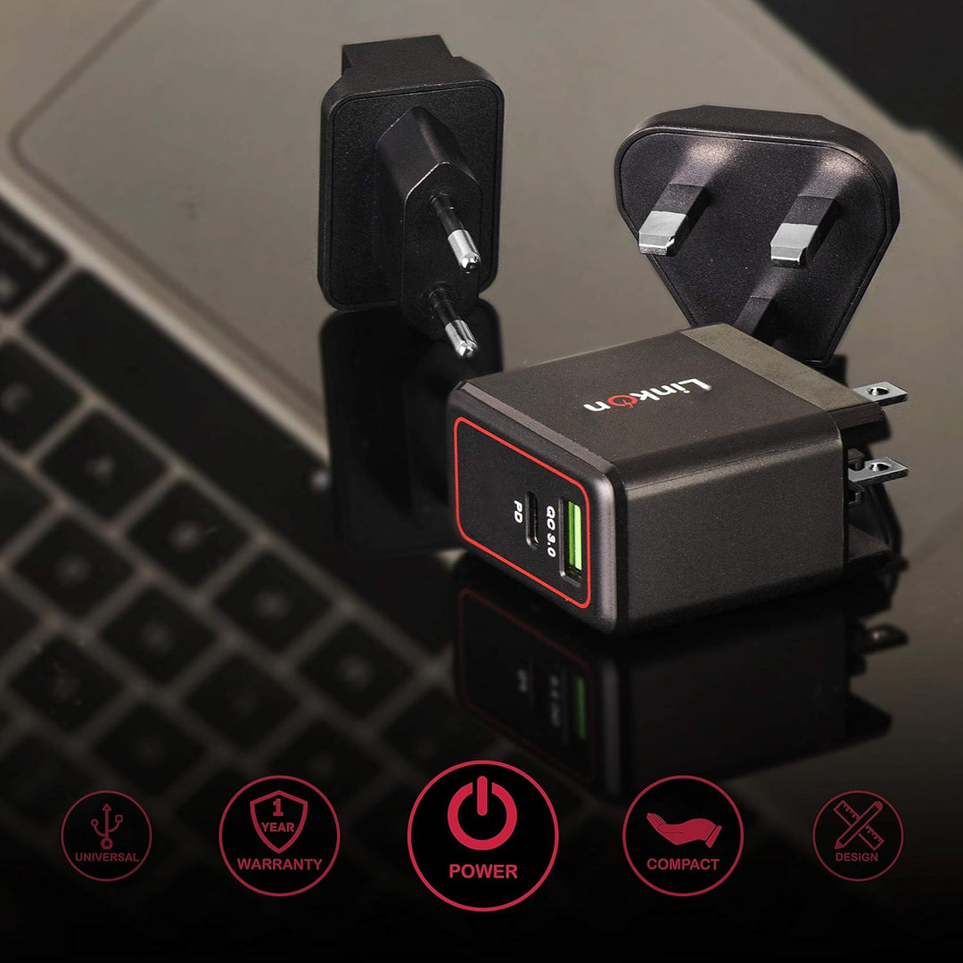 LinkOn Ganius 65W Wand-Ladegerät GaN Tech 65W USB-C PD3.0 PPS und 18W USB-A QC4.0+ Kompatibel mit Ma