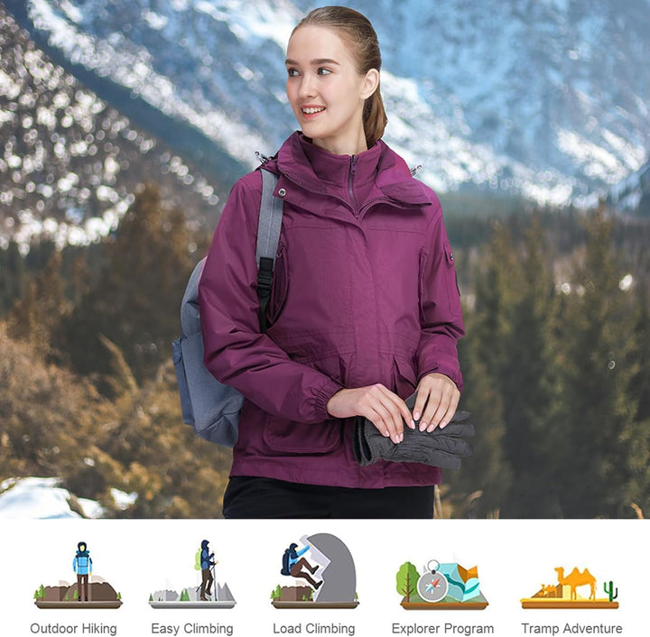 OutPro Damen 3-in-1-Skijacke wasserdicht winddicht Winterjacke Outdoor Wandern mit Fleece gefüttert