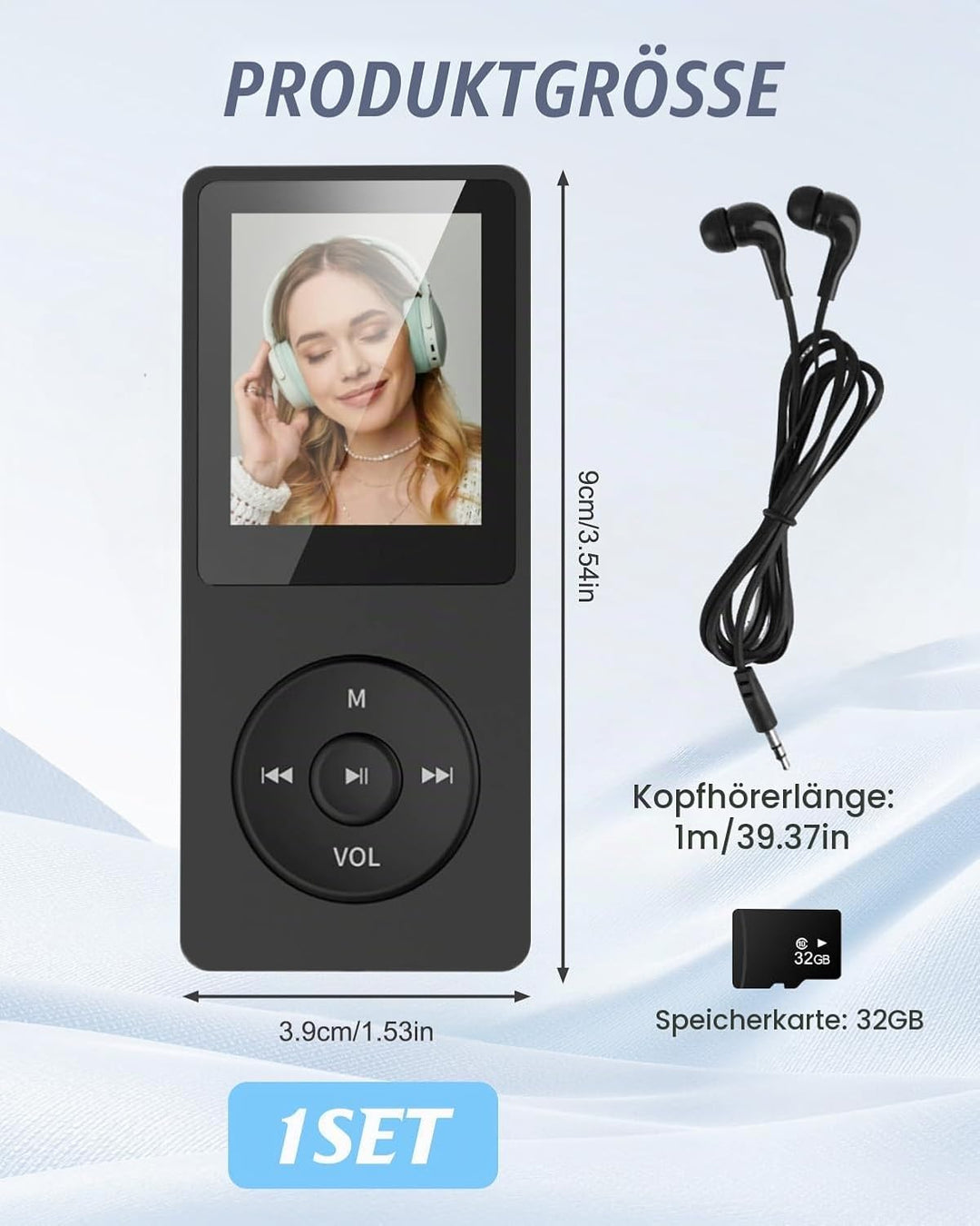 Bluetooth 5.0 MP3 Player verlustfreier Musik-Player, 32GB Speicher, Tragbarer Digitaler MP3 Player,