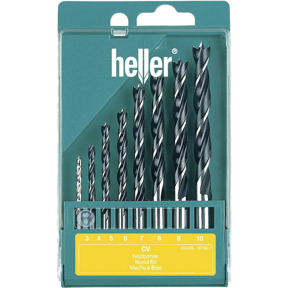 Heller Tools 333 CV Holzspiralbohrer, Silber-Schwarz, 3/4/…/9/10 mm, 8-tlg., Ø 3-10 mm, 8-tlg., Ø 3-