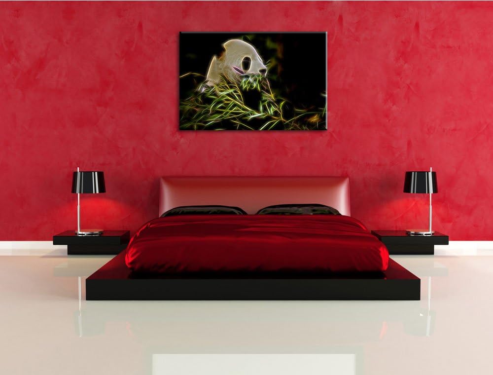Dark Pandabär beim Fressen Spezial Format: 100x70 cm auf Leinwand, XXL riesige Bilder fertig gerahmt