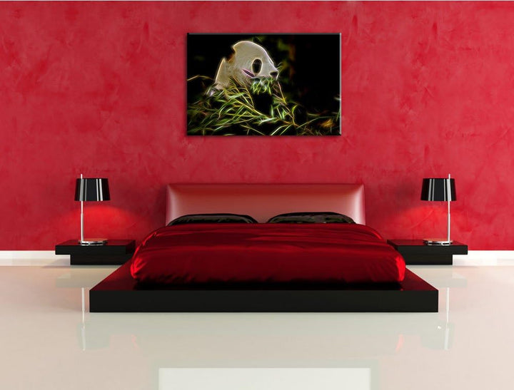 Dark Pandabär beim Fressen Spezial Format: 100x70 cm auf Leinwand, XXL riesige Bilder fertig gerahmt