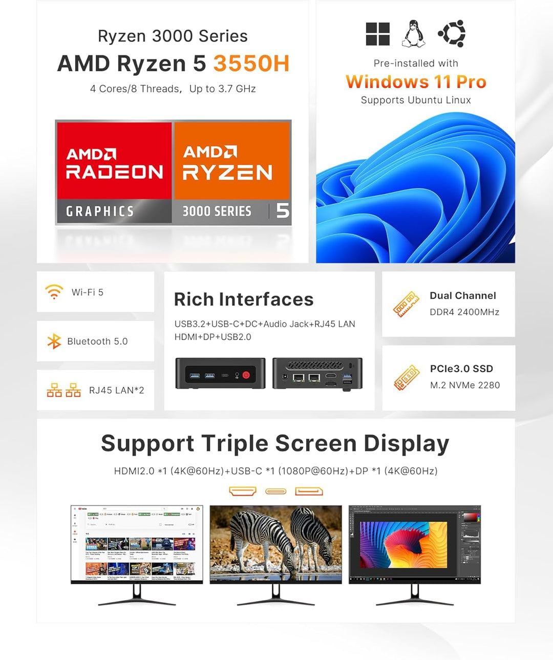 BOSGAME P4 Plus Dual 2,5G LAN Mini-PC, AMD Ryzen 7 5825U Prozessor (bis zu 4,5 GHz), Windows 11 Pro