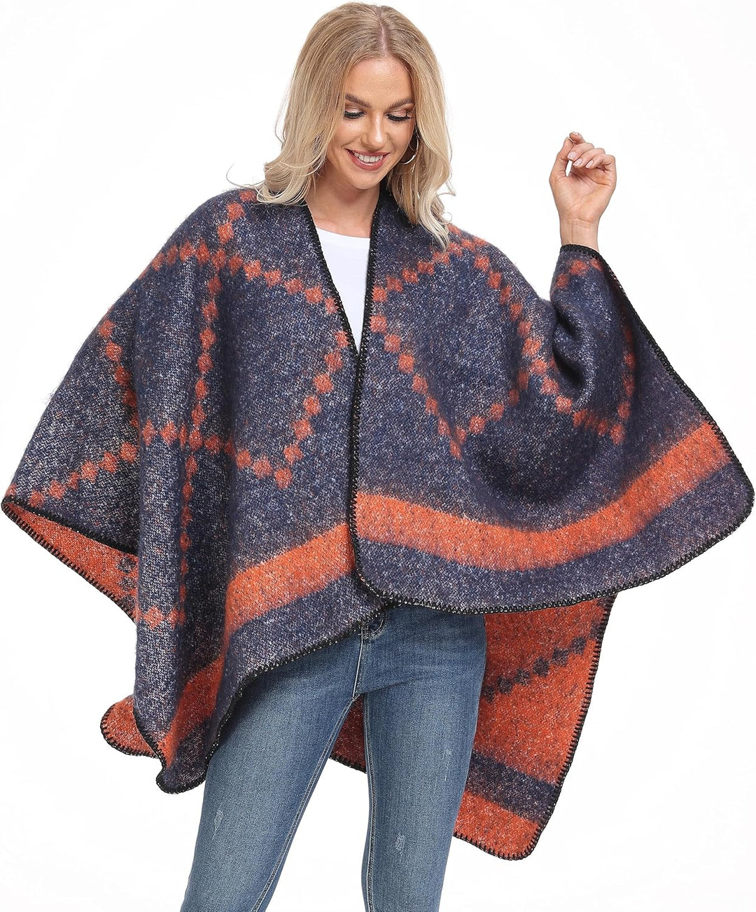Shmily Girl Damen Poncho Winter Schal Decke Cape Elegant Warme Schultertuch Mantel Strickpullover Ei