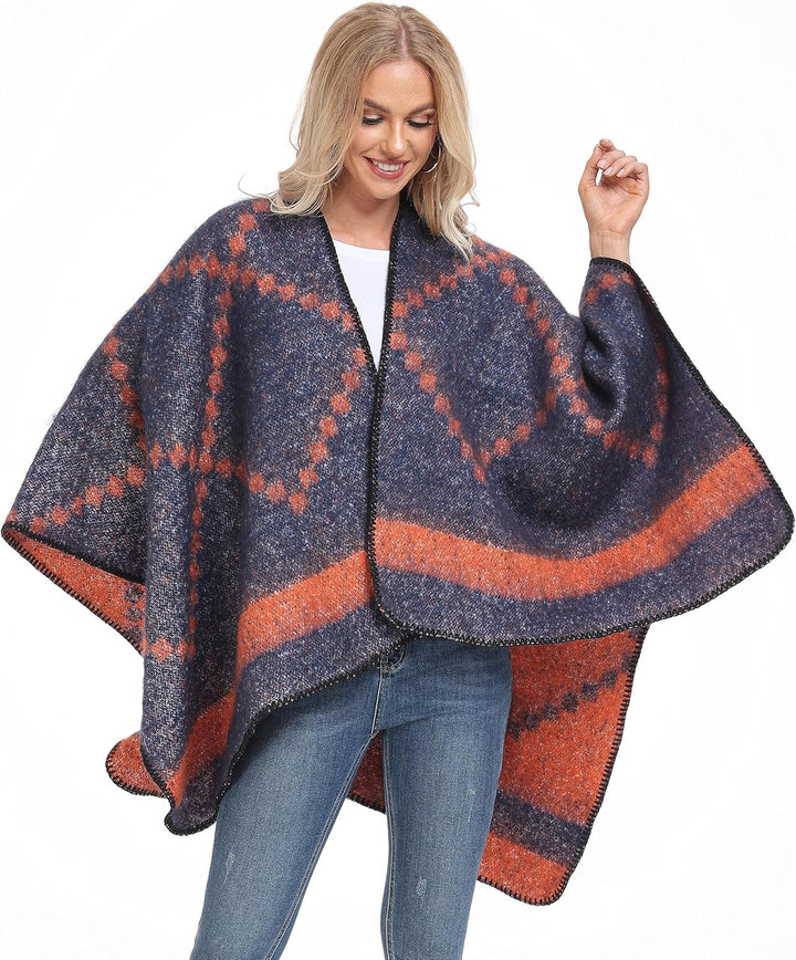 Shmily Girl Damen Poncho Winter Schal Decke Cape Elegant Warme Schultertuch Mantel Strickpullover Ei
