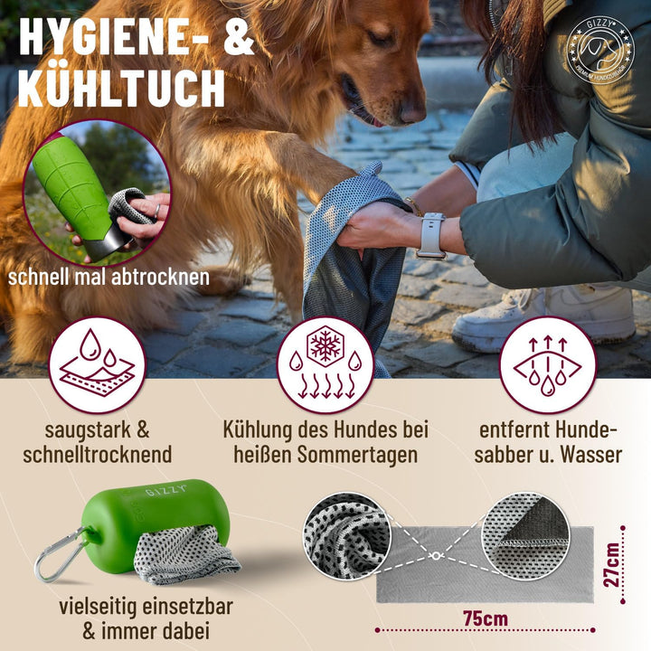 GIZZY® Trinkflasche Hunde für unterwegs - auslaufsicher &amp; robust aus Edelstahl, in 2 Grössen inkl. w
