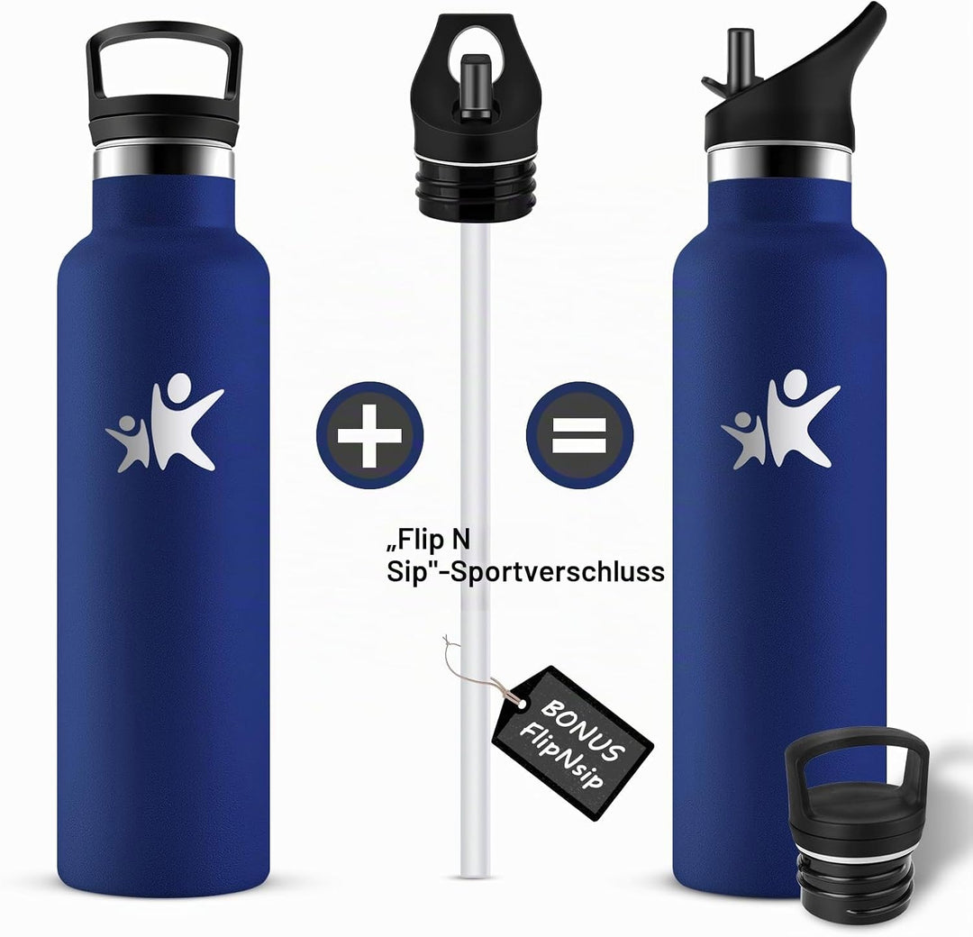 KollyKolla Trinkflasche Edelstahl 750ml, Isolierflasche mit Strohhalm, BPA-Frei, Kohlensäure Geeigne