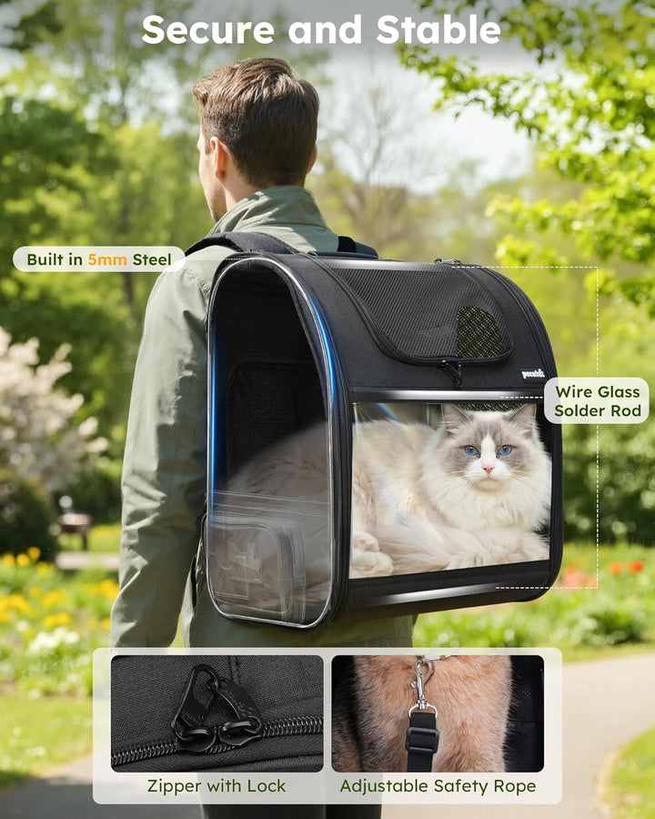 pecute Hunderucksack XL, Erweiterbar Faltbar, Katzenrucksack Grosse Katzen mit Anti-offener Reissver