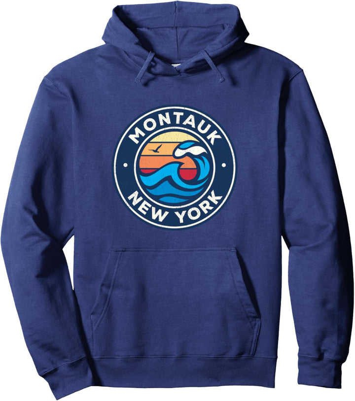 Montauk New York NY Vintage-Design mit nautischen Wellen Pullover Hoodie