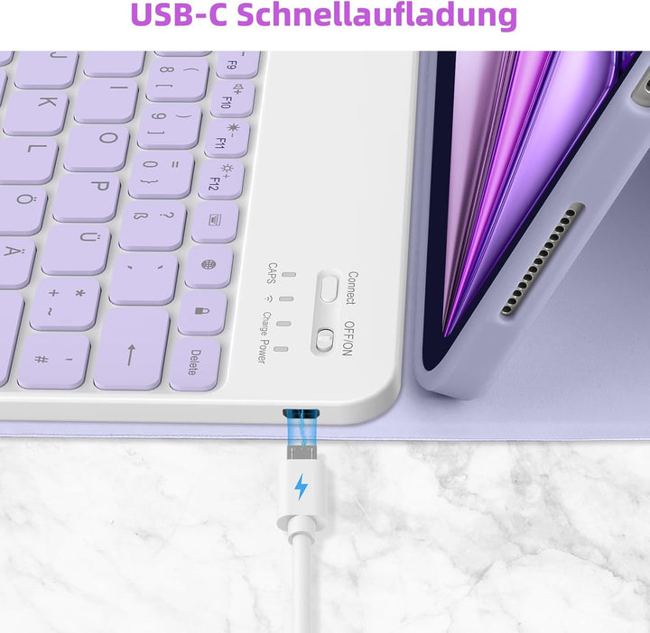 Bettdow für iPad Air 13 Zoll M3 2025/ M2 2024 Tastatur Hülle, Hoch-/Querformat Verwenden, QWERTZ Lay