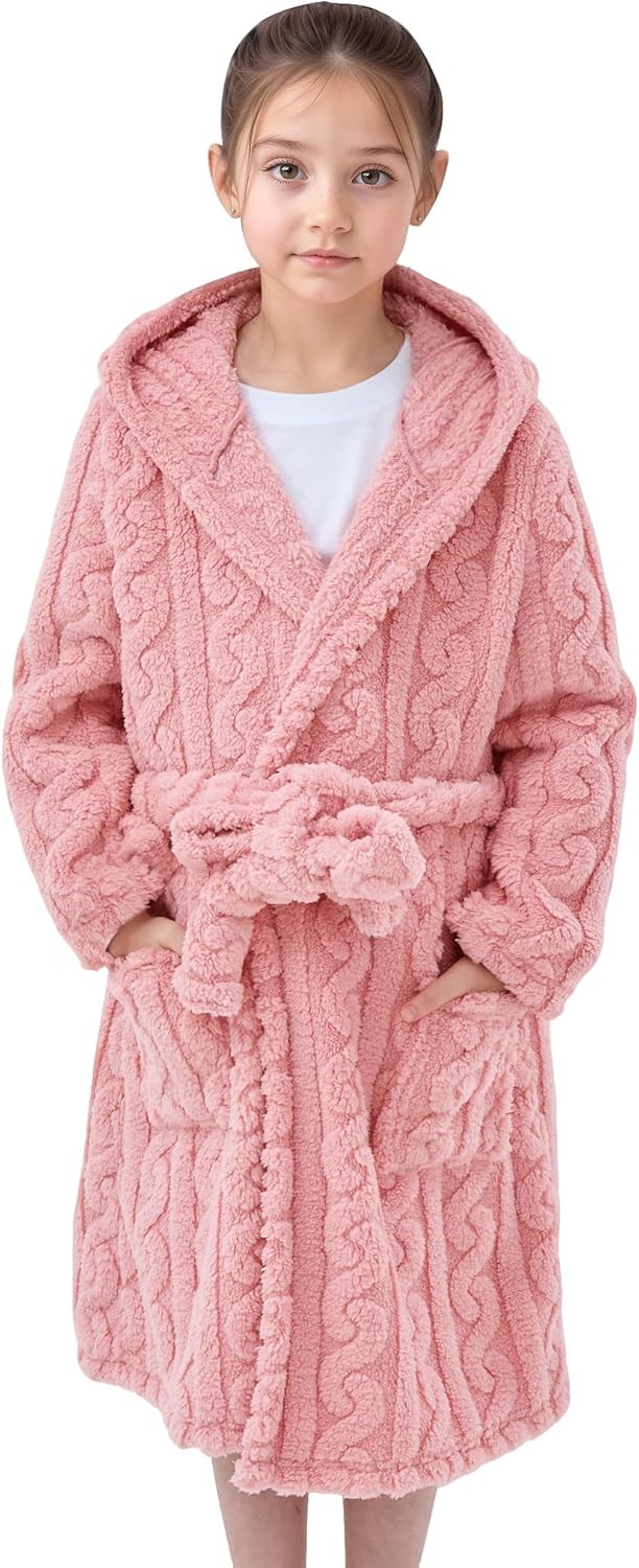 JiAmy Mädchen Bademantel Kapuzen Fleece Warmes Weiches Kinder Badekleid Fuzzy Frottee-Robe 4-14 Jahr