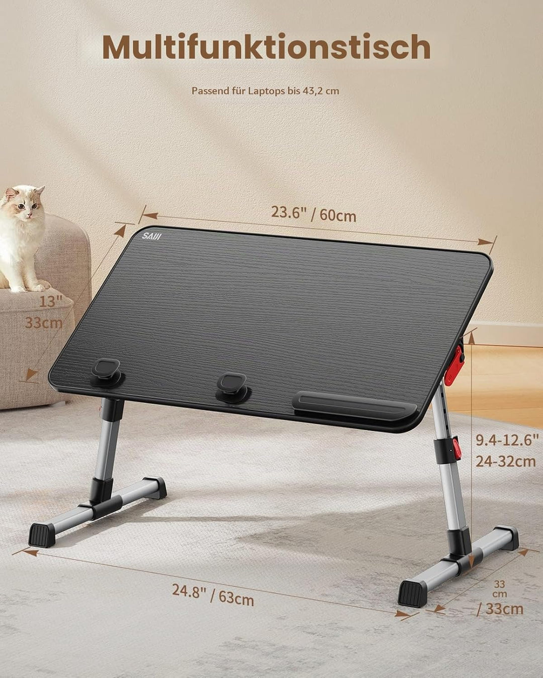 Tisch, SAIJI Betttisch höhenverstellbar, mit 4 einstellbare Winkel, Klappbarer Lapdesk, für Sofa Cou