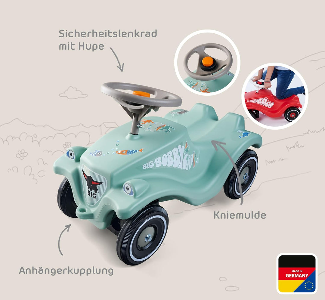 BIG Bobby Car Classic Green Sea - Rutschauto ab 1 Jahr im bunten Meeres-Design mit grauem Sicherheit