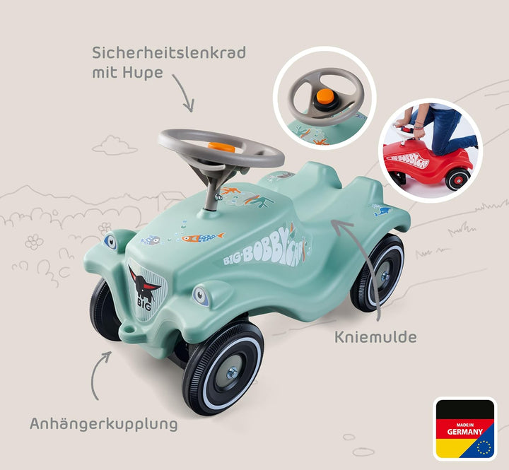 BIG Bobby Car Classic Green Sea - Rutschauto ab 1 Jahr im bunten Meeres-Design mit grauem Sicherheit