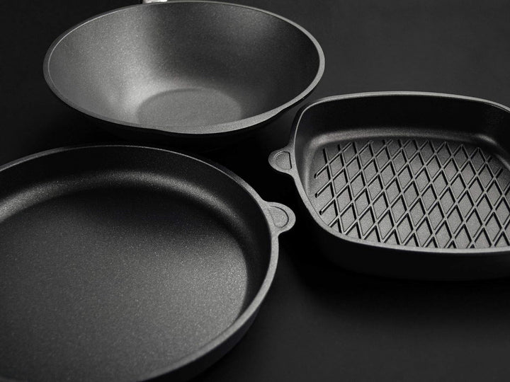 AMT Gastroguss Schmortopf, Ø 20 cm, 8 cm hoch, mit zwei Seitengriffen, backofenfest, Aluguss (Alumin