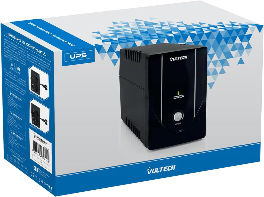 VulTech UPS650VA-LITE Kontinuitätsgruppe Offline, Schwarz Lite USV-Serie 650 VA | 360 Watt, Lite USV