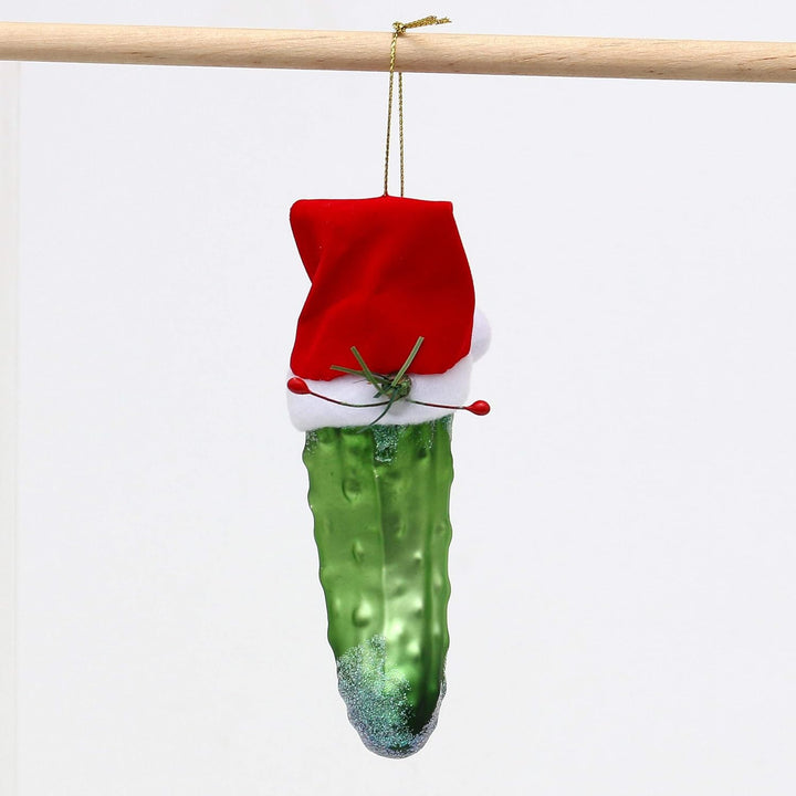 ***Original LAUSCHAER Christbaumschmuck - Grosse Weihnachtsgurke mit Hut, Aufwendig handdekoriert, c