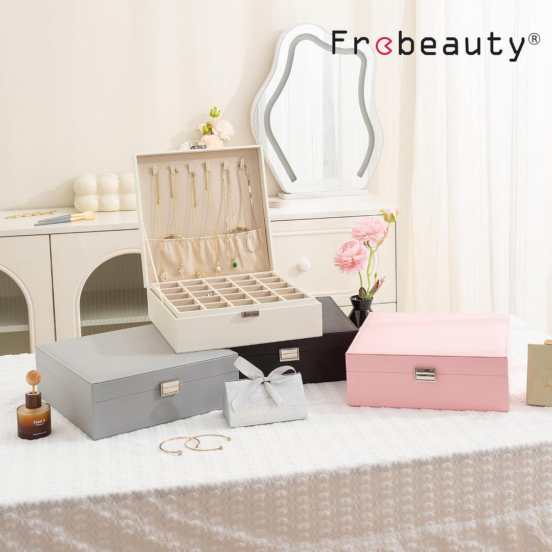 Frebeauty Ohrring-Organizer, klassische Schmuckschatulle mit 50 Fächern, doppellagig, mit 6 Haken fü