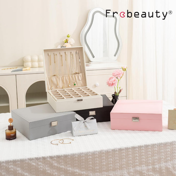 Frebeauty Ohrring-Organizer, klassische Schmuckschatulle mit 50 Fächern, doppellagig, mit 6 Haken fü