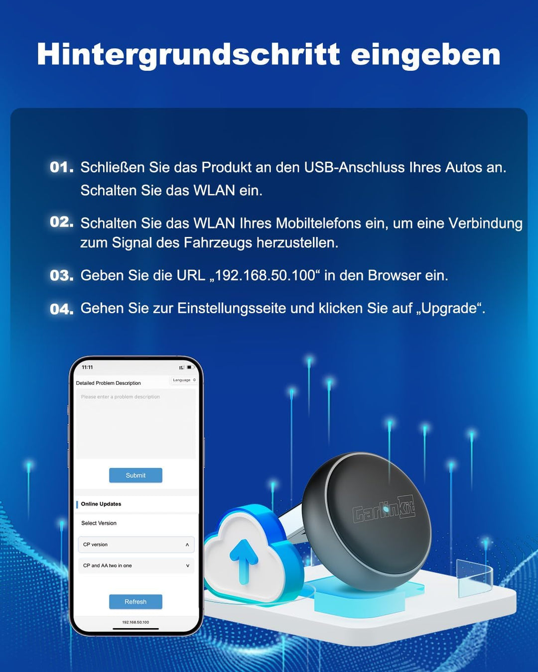 Carlinkit Wireless CarPlay & Android Auto Adapter – Mini Ultra 3, wandelt OEM-Kabelverbindung in kab