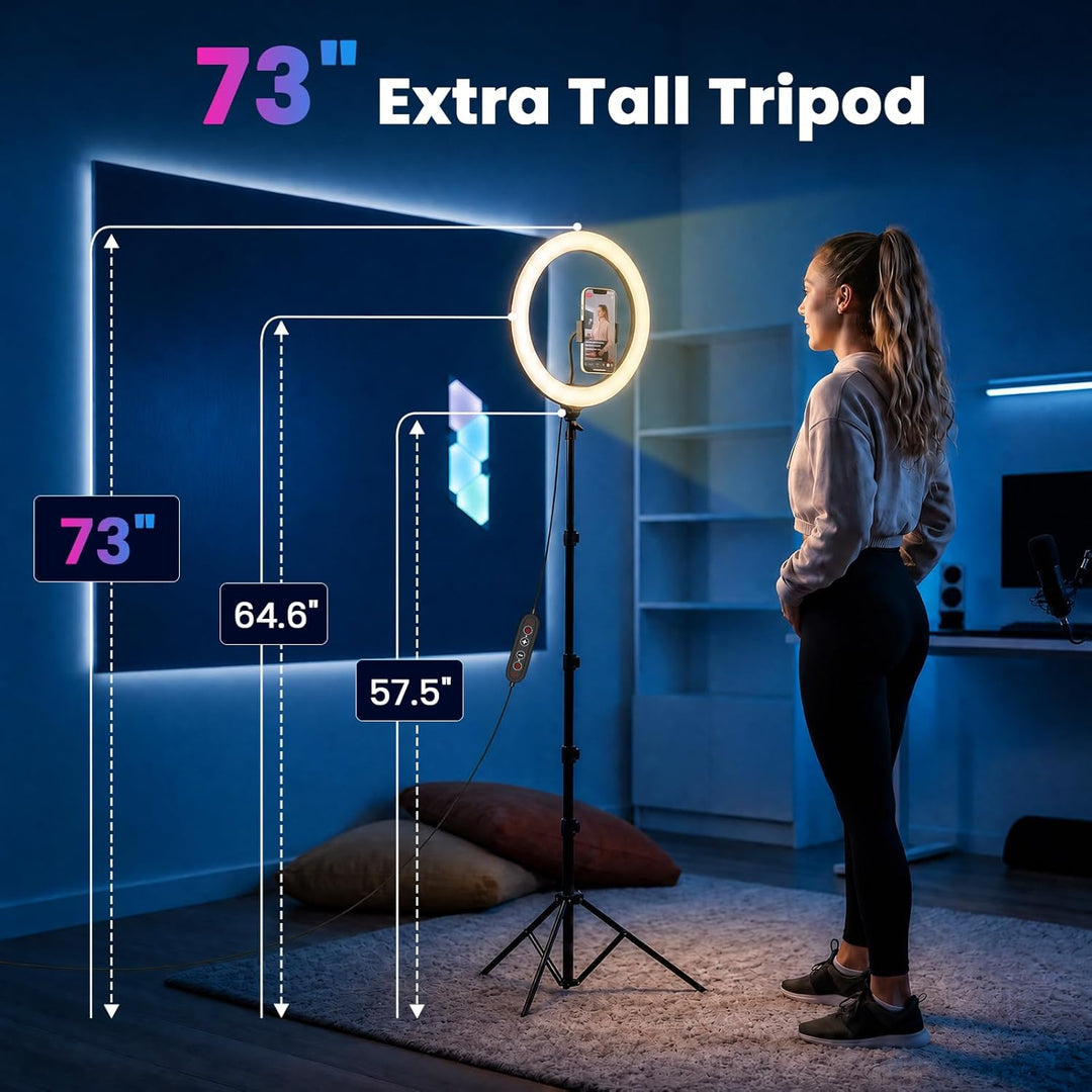PEYOU 12"/186 cm Selfie Ringlicht mit Stativ Handy,【3-in-1】 Ring Light mit（Tischstativ） 48 RGB-Modi,