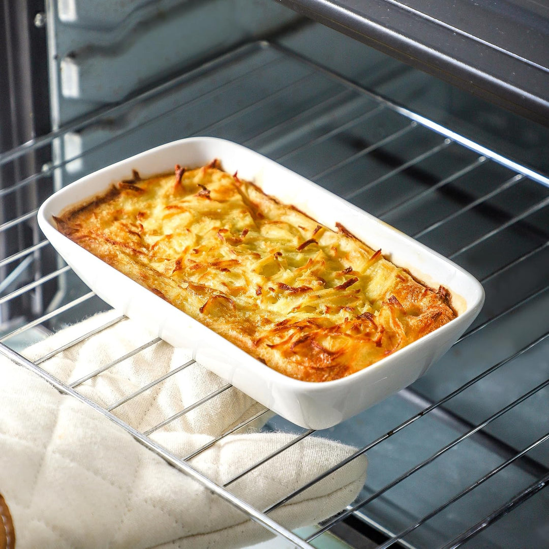 Auflaufform Porzellan 4er Set, 400 ml Rechteckige Porzellan Backformen für je 1 Portion, Klein Aufla