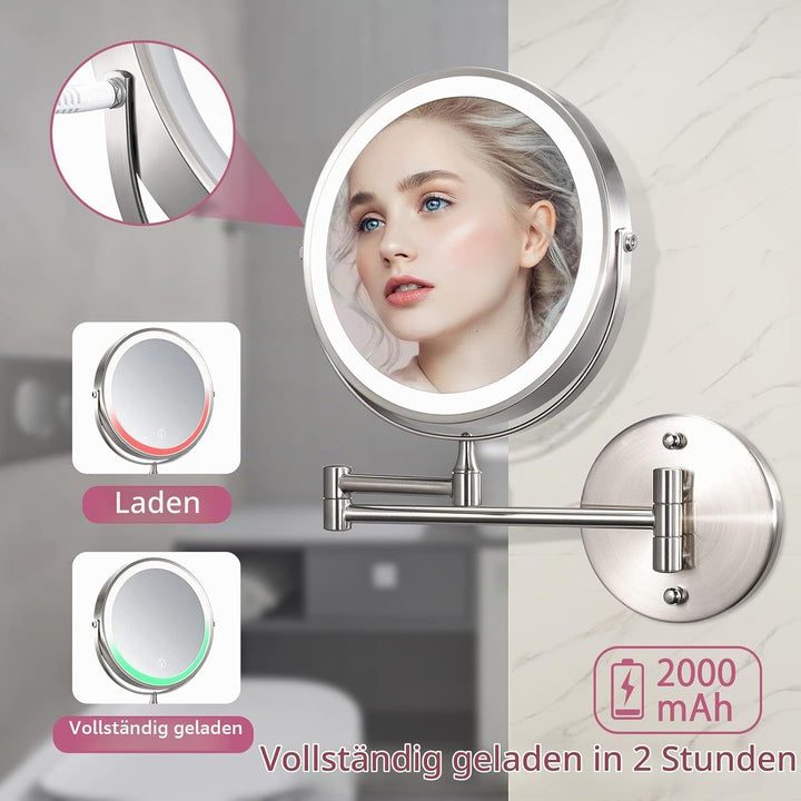 Wiederaufladbar Kosmetikspiegel mit 1X/10X Vergrösserung LED Beleuchtung, Dimmbarer Rasierspiegel 3
