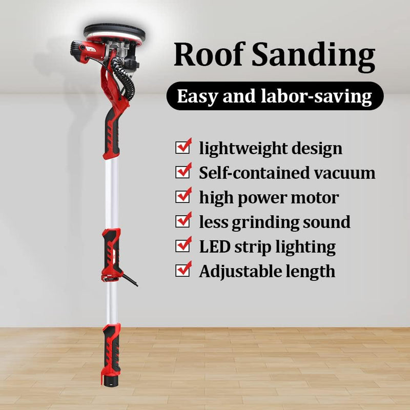 hzexun Trockenbauschleifer, Deckenschleifer 1250W, 2800 1/min max,Teleskop Langhalsschleifer mit Sel