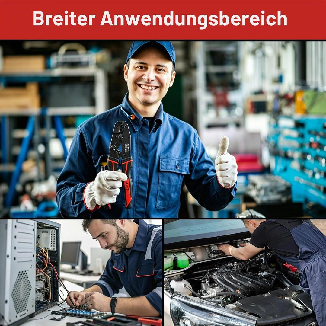 Crimpzange Set, Kabelschuhzange mit Ratschenfunktion für isolierte Verbinder 0,5-6mm², Crimpwerkzeug