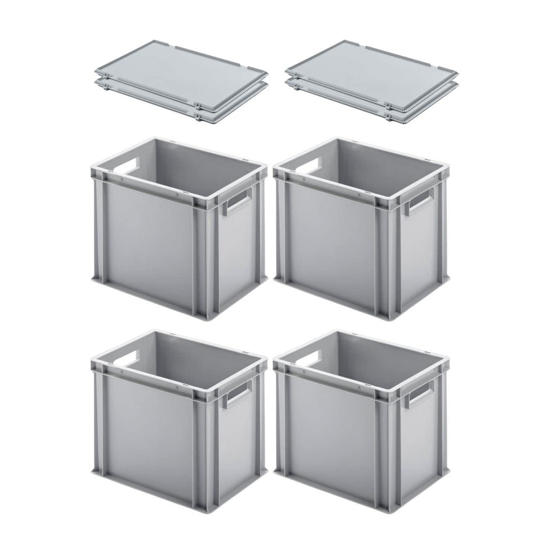 PROREGAL SuperSparSet 4x Eurobehälter mit offenem Griff & Scharnierdeckel | HxBxT 32x30x40cm | 29 Li