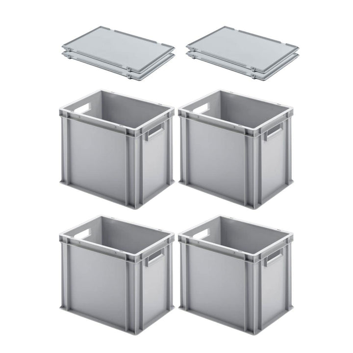 PROREGAL SuperSparSet 4x Eurobehälter mit offenem Griff & Scharnierdeckel | HxBxT 32x30x40cm | 29 Li