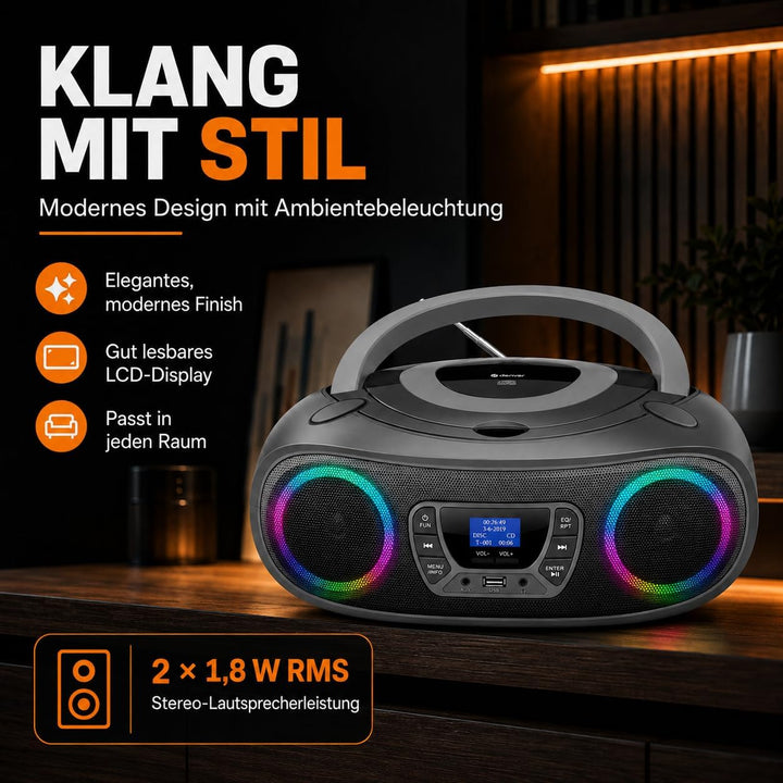 Denver DAB+ Boombox Mit DAB+/FM-Radio, Bluetooth-Funktion,Grey Grau, Grau