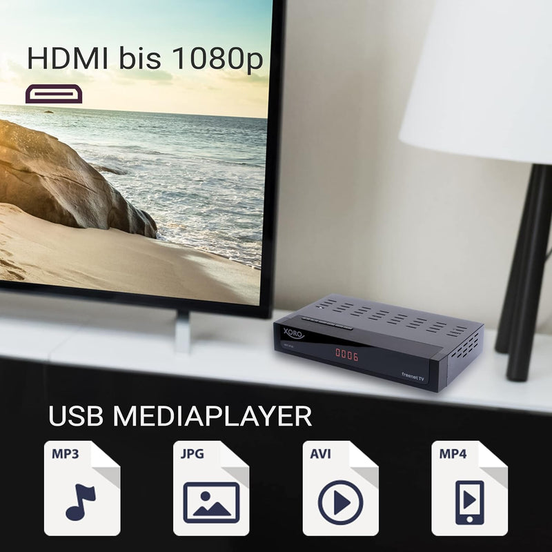 DVB-C/T2 Combo Receiver XORO HRT 8730 Hybrid mit USB Mediaplayer, PVR Ready, Timeshift, integriertes