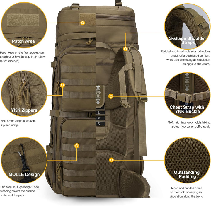 Mardingtop 75L Rucksack Taktischer Rucksack Wanderrucksack Trekkingrucksack YKK Zipper mit der gross