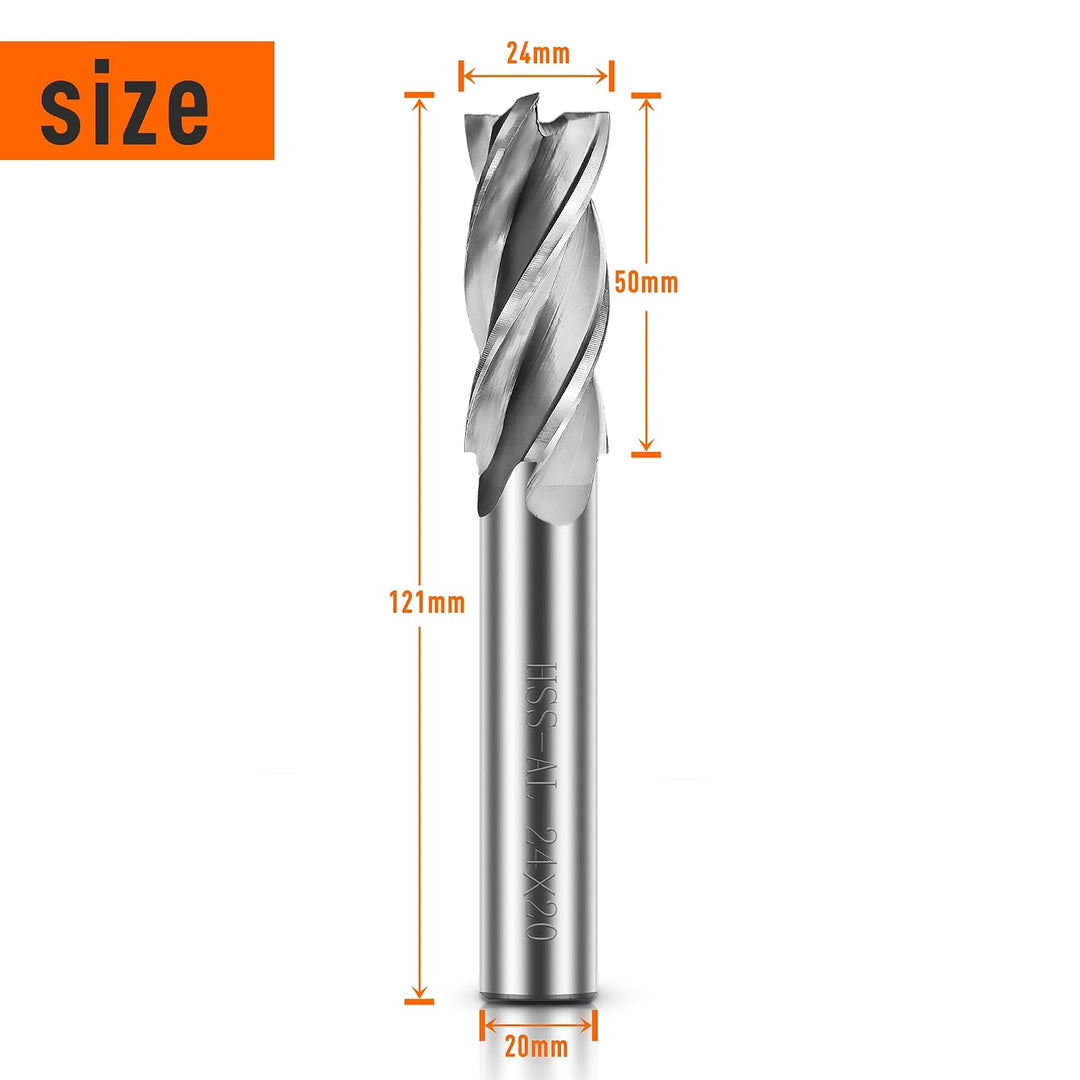 ASNOMY 24mm HSS Schaftfräser CNC Drehmaschine geraden Schaft, 4 Flöte Spiralfräser Schneide Schaftfr