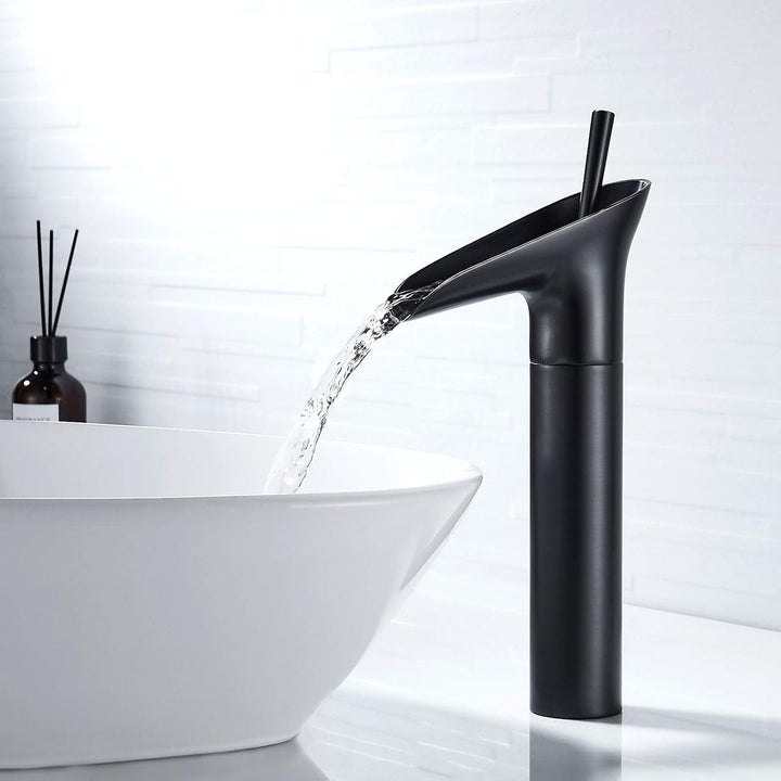 Retro Wasserfall Waschtischarmatur Schwarz Matt, Einhebel Armatur für Bad mit Messing Finish, G3/8,