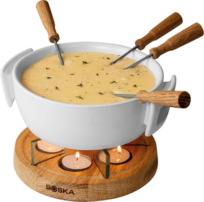 Boska Candle Light Fondue Twinkle/auch für die Mikrowelle geeignet/Keramik/Edelstahl/Holz / 230 x 19