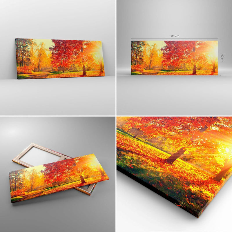 Panorama Bilder auf Leinwand 100x40cm Leinwandbild Park Herbst Baum Gross Wanddeko Bild Schlafzimmer