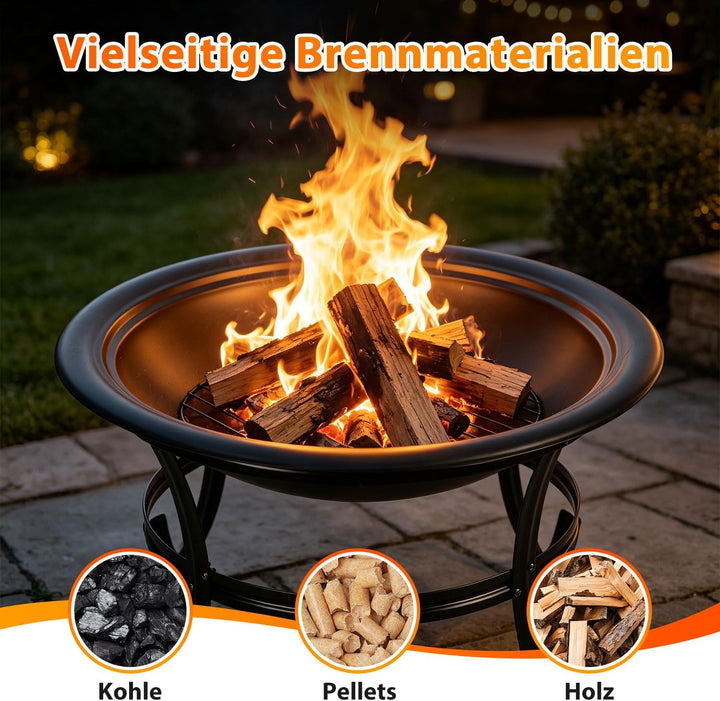 Feuerschale mit Funkenschutz, Feuerschale mit Grillrost Ø 55 cm aus Eisen