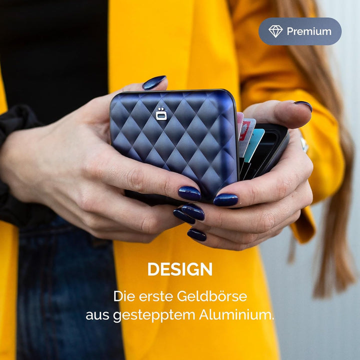 ÖGON Smart Wallets - Aluminium Geldbörse Quilted Button für Damen - RFID-Schutz - Bis zu 10 Karten u