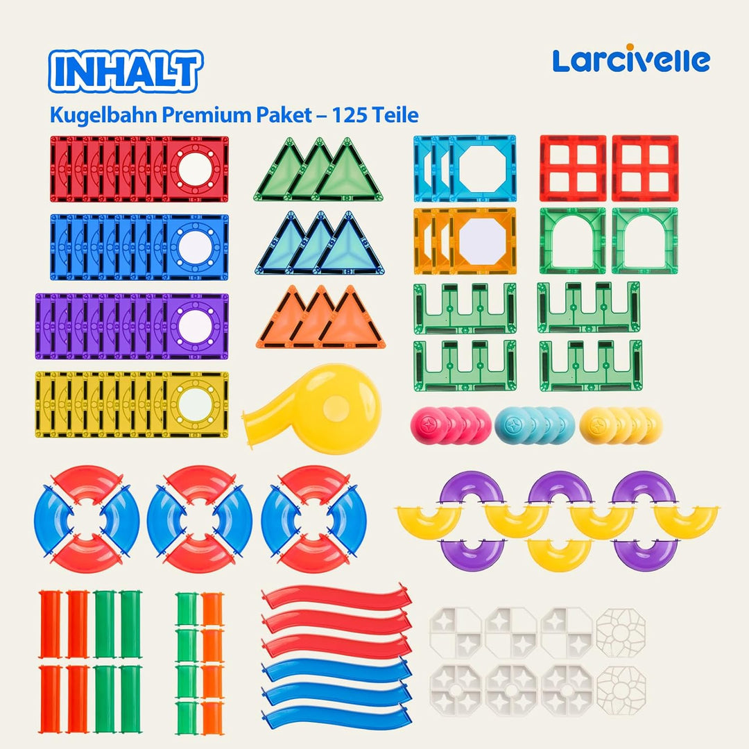 Magnetische Kugelbahn Erweiterungsset 125 Teile – 7,5cm Standardgrösse & 100% kompatibel mit gängige