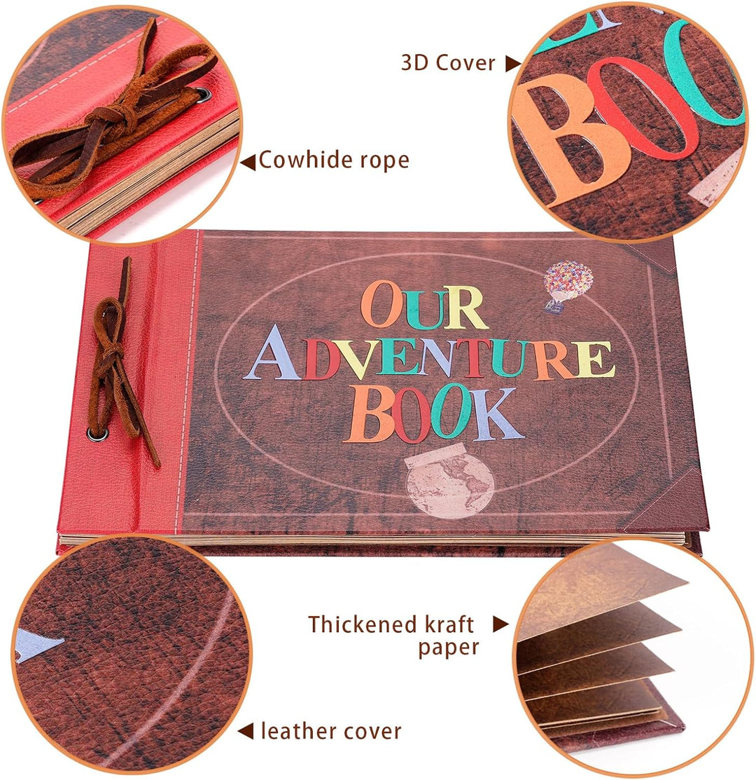 Adventure Book Scrapbook Album Fotoalbum 80 Seiten,3d Lederbezug Cover,Leder Kordelzug,Mit Einer Box
