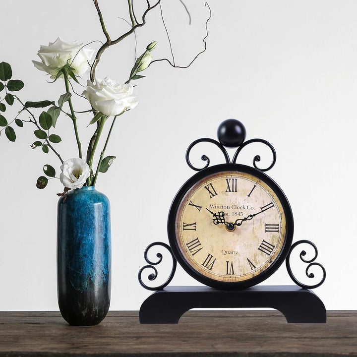 Retro Tischuhr Klassische Vintage Roman Stil Schreibtischuhr Silent Ohne Ticken für Wohnzimmer Schla