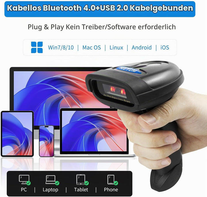 NETUM NT-1228BC Bluetooth CCD Barcode Scanner Handheld USB Kabelloser 1D Bar Codes Imager für Mobile