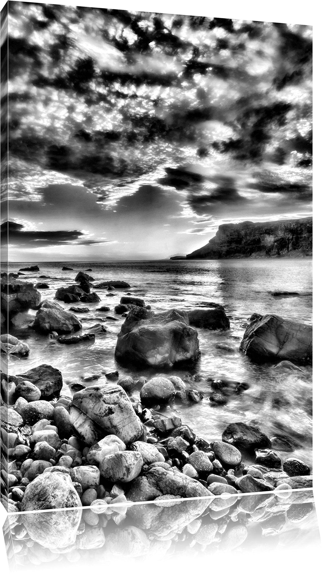 Pixxprint Felsen am Strand / 100x70cm Leinwandbild bespannt auf Holzrahmen/Wandbild Kunstdruck Dekor