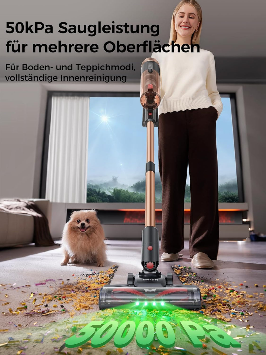 Proscenic P11 Ultra Staubsauger Kabellos, Leichter Selbststehend 50 Kpa 50 Min Akku Staubsauger mit