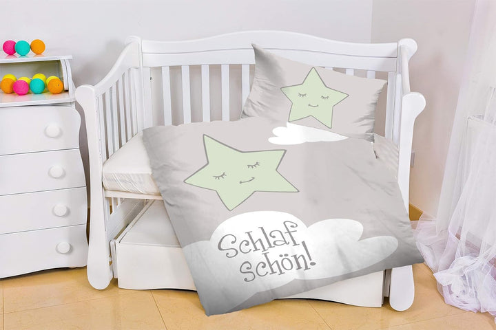 PremiumShop321 2er Pack Kinderbettwäsche Babybettwäsche Baumwolle 100x135 Mond und Sterne