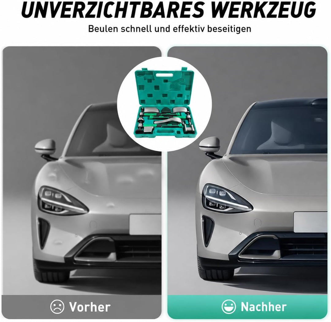 Karosserie Ausbeul Werkzeug Set, 9-tlg Hammerset Ausbeulwerkzeug Satz mit Ausbeulhämmer, Ausbeulwerk